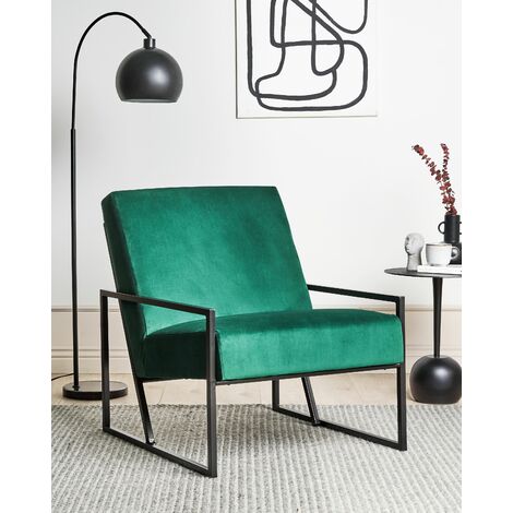 Modern Glam Armchair Accent Chair Velvet Upholstery Black Metal Frame Green Delary
