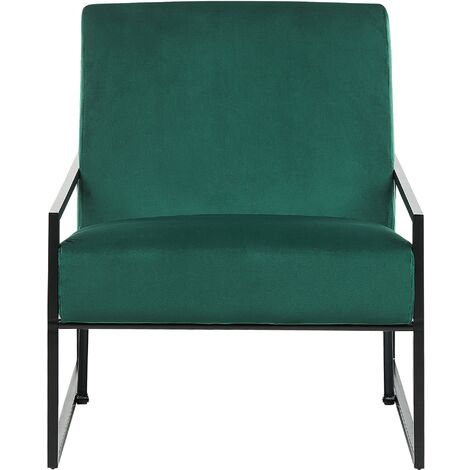 Modern Glam Armchair Accent Chair Velvet Upholstery Black Metal Frame Green Delary