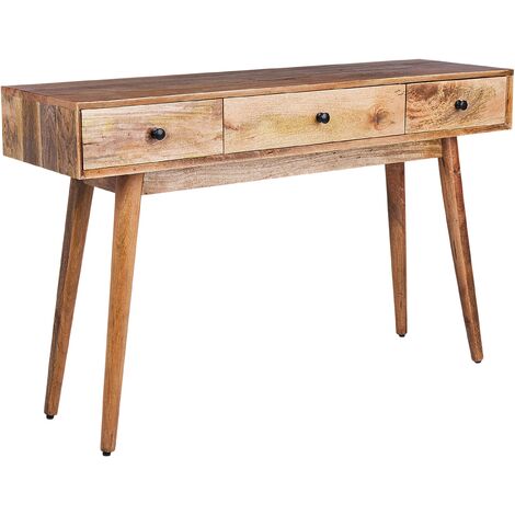 Mango Wood Console Table 3 Drawers Side Table Rustic Style Light Wood ...