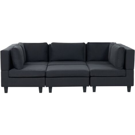 Modular U-Shape Sofa 5 Seater UNSTAD Fabric Black with Ottoman (1/5)