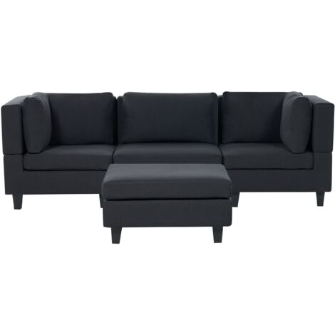 Modular Sofa 3 Seater UNSTAD Fabric Black with Ottoman (1/5)