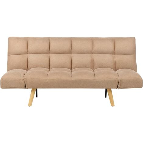 Modern Fabric Sofa Bed Click Clack 2 Seater Adjustable Armrests Brown Ingaro