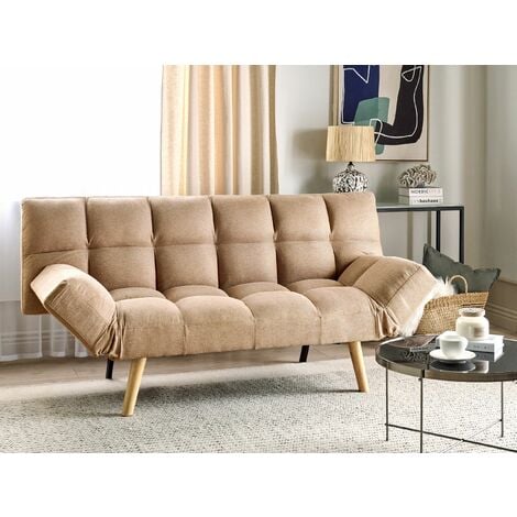Modern Fabric Sofa Bed Click Clack 2 Seater Adjustable Armrests Brown Ingaro