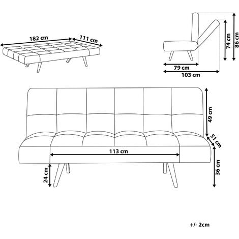 Modern Fabric Sofa Bed Click Clack 2 Seater Adjustable Armrests Brown Ingaro