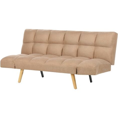 Modern Fabric Sofa Bed Click Clack 2 Seater Adjustable Armrests Brown Ingaro