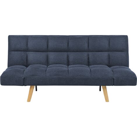 Modern Fabric Sofa Bed Click Clack 2 Seater Adjustable Armrests Navy Blue Ingaro
