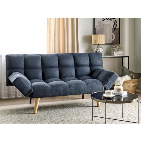 Modern Fabric Sofa Bed Click Clack 2 Seater Adjustable Armrests Navy Blue Ingaro