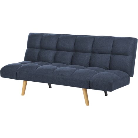 Modern Fabric Sofa Bed Click Clack 2 Seater Adjustable Armrests Navy Blue Ingaro