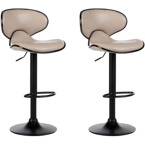 Set of 2 Modern Height Adjustable Armless Bar Stool Light Beige Upholstered Faux Leather Conway II