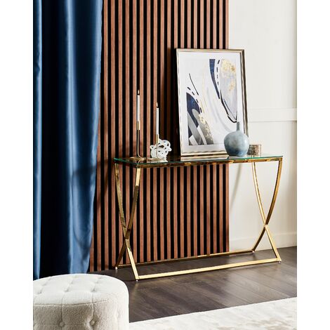 Glass Top Console Table Stainless Steel Frame Glamour Style Gloss Gold 120 x 40 cm Ringgold