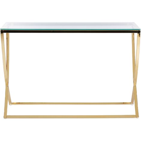 Glass Top Console Table Stainless Steel Frame Glamour Style Gloss Gold 120 x 40 cm Ringgold