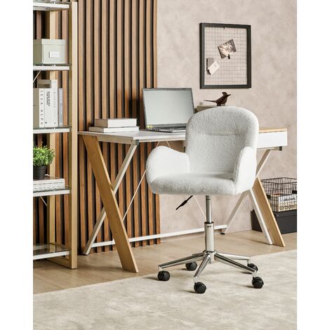 Modern Swivel Office Chair Armchair Adjustable Height Boucle White Priddy