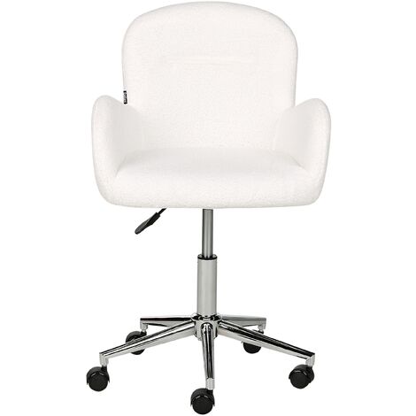 Modern Swivel Office Chair Armchair Adjustable Height Boucle White Priddy