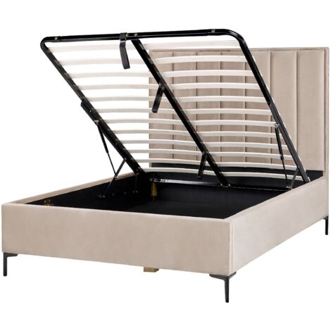 Ottoman Bed Velvet SEZANNE 140 x 200 cm (EU Double) Taupe (1/5)
