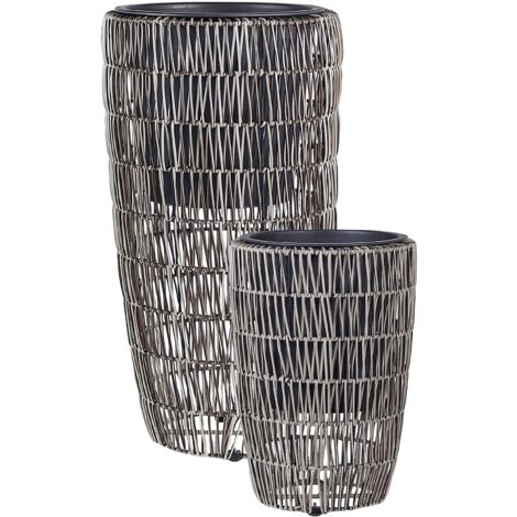 Set of 2 PE Rattan Plant Pots Indoor Outdoor with Insert Brown Chelone