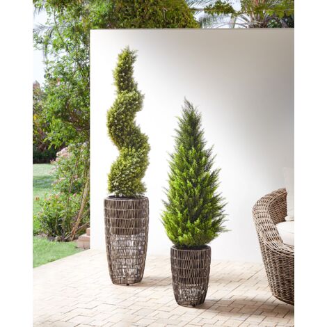 Set of 2 PE Rattan Plant Pots Indoor Outdoor with Insert Brown Chelone