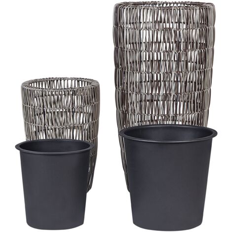 Set of 2 PE Rattan Plant Pots Indoor Outdoor with Insert Brown Chelone