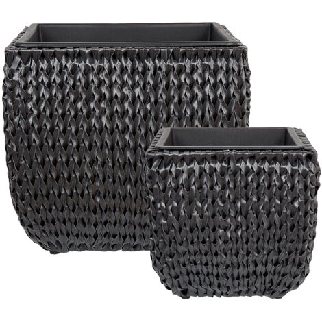 Set of 2 Plant Pots BERBERIS PE Rattan 34/45 cm Black (1/5)