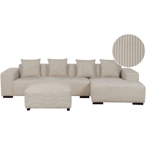 Modern Jumbo Cord Corner Sofa with Ottoman Left Hand L-Shaped 4 Seater ...