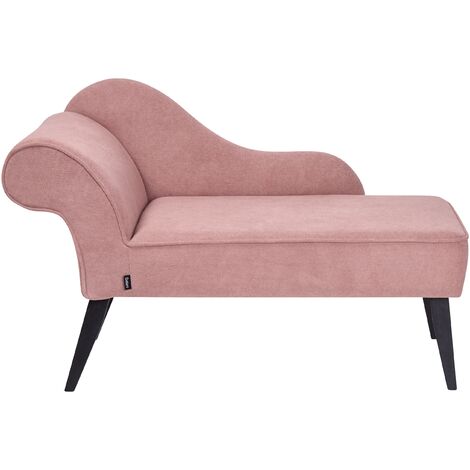 Vintage Left Hand Polyester Fabric Chaise Lounge Upholstery Black Legs Pink Biarritz