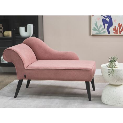 Vintage Left Hand Polyester Fabric Chaise Lounge Upholstery Black Legs Pink Biarritz