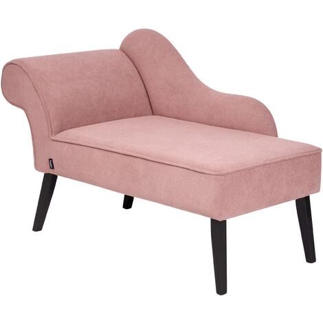 Vintage Left Hand Polyester Fabric Chaise Lounge Upholstery Black Legs Pink Biarritz