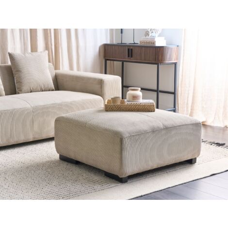 Modern Square Ottoman Jumbo Cord 80 x 80 x 35 cm Corduroy Fabric Living Room Beige Lungo