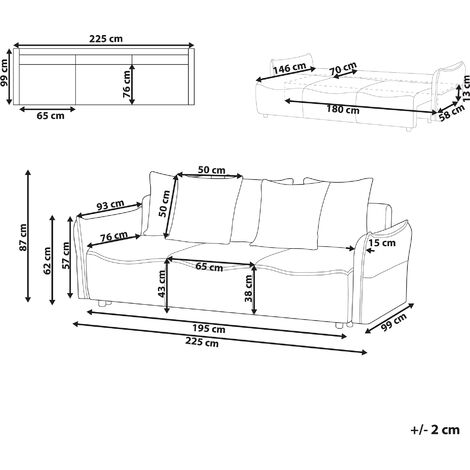Modern Sofa Bed Convertible Sleeper with Storage Additional Cushions Removable Covers White Krama