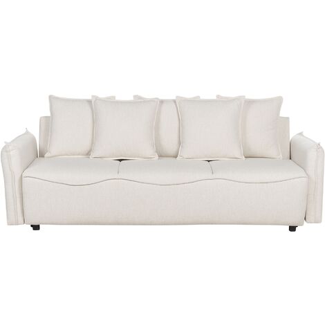 Modern Sofa Bed Convertible Sleeper with Storage Additional Cushions Removable Covers White Krama