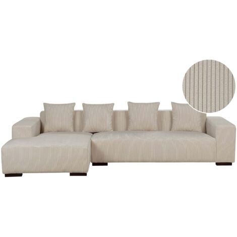 Corner Sofa 4 Seater LUNGO Corduroy Beige Right Hand