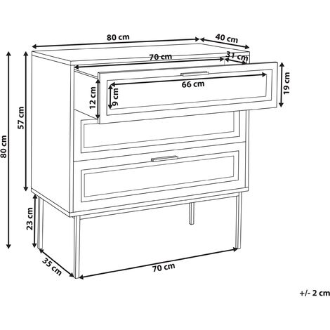 Rattan 3 Drawer Chest Wicker Front Particle Board Metal Frame Legs Boho Style Cabinet Living Room Light Wood Pasco