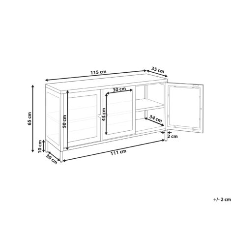 Modern Sideboard Steel Tempered Glass 3 Doors Adjustable Shelves Black Newport