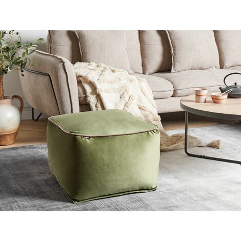 Velvet Pouffe EPS Filling Square Solid Pattern Olive Green Dareyn