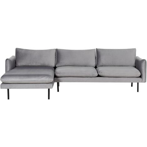 Modern Velvet 4 Seater Corner Sofa Padded Seat Grey Fabric Metal Black Legs Vinterbro