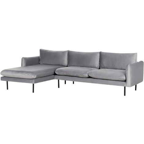 Modern Velvet 4 Seater Corner Sofa Padded Seat Grey Fabric Metal Black Legs Vinterbro