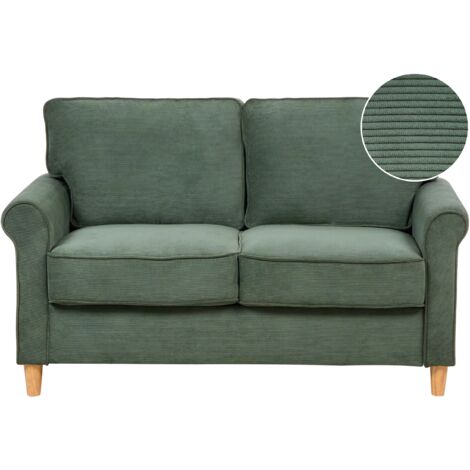 Jumbo Cord 2 Seater Sofa Corduroy Upholstery Pocket Spring Seat Dark Green Ronneby