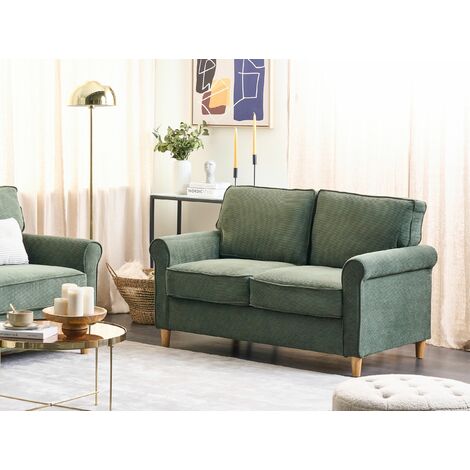 Jumbo Cord 2 Seater Sofa Corduroy Upholstery Pocket Spring Seat Dark Green Ronneby