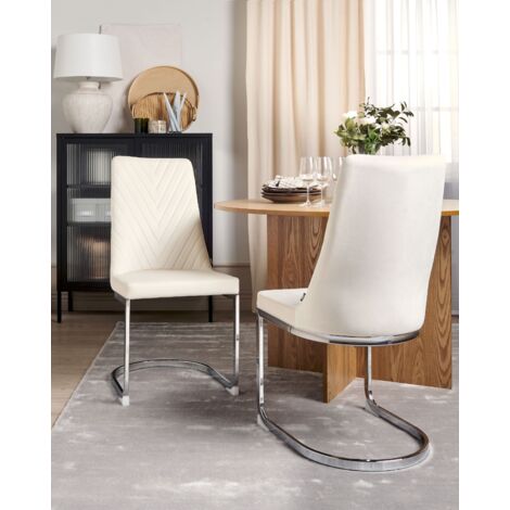 Set of 2 Velvet Dining Chairs Armless High Back Cantilever Chairs Off-White Altoona