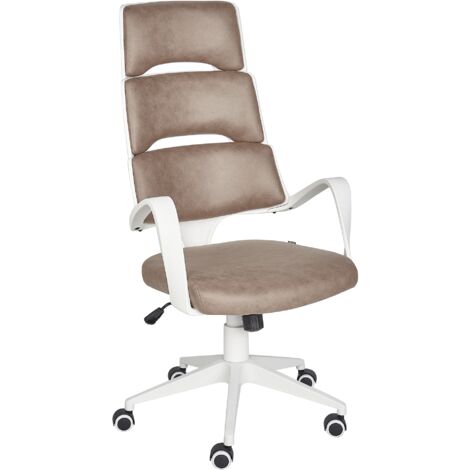 Office Desk Chair Swivel Adjustable Height White and Brown Faux Leather Grandiose