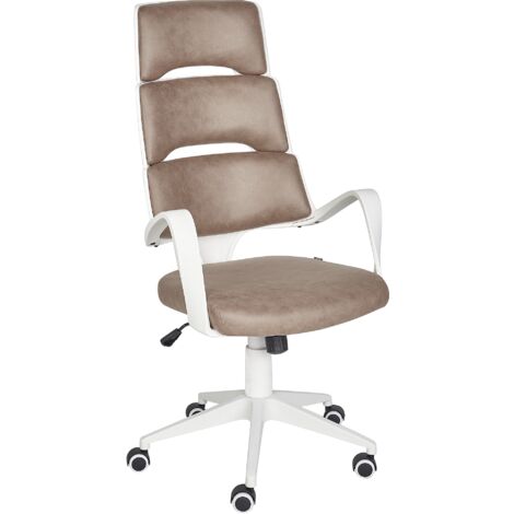 Office Desk Chair Swivel Adjustable Height White and Brown Faux Leather Grandiose