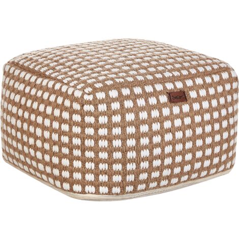 Modern Woven Pouffe Footstool Chunky Handwoven Ottoman Cotton Wool 50 x 50 x 30 cm Beige Chilar