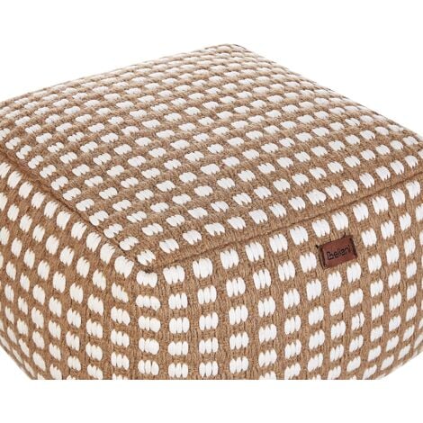 Modern Woven Pouffe Footstool Chunky Handwoven Ottoman Cotton Wool 50 x 50 x 30 cm Beige Chilar