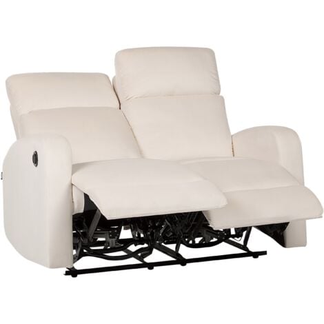 Modern Fabric Velvet Electric Recliner Sofa 2-Seater Off-White Verdal