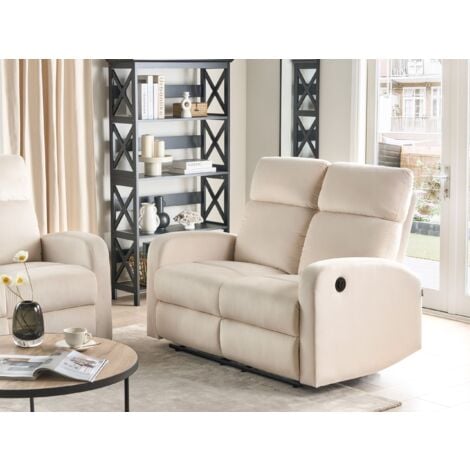 Modern Fabric Velvet Electric Recliner Sofa 2-Seater Off-White Verdal
