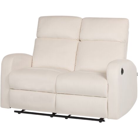 Modern Fabric Velvet Electric Recliner Sofa 2-Seater Off-White Verdal