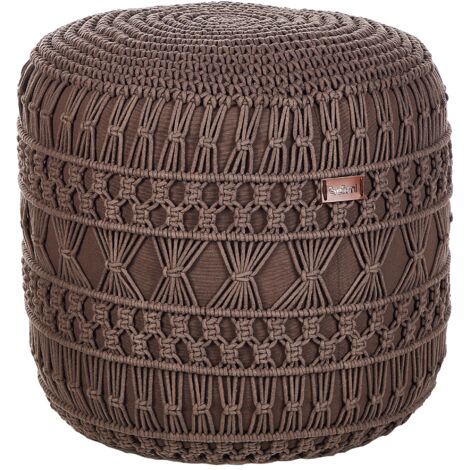 Modern Pouffe Footstool Chunky Handwoven Ottoman Cotton 45 x 45 x 45 cm Brown Thakot