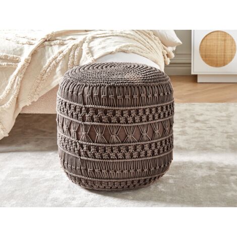 Modern Pouffe Footstool Chunky Handwoven Ottoman Cotton 45 x 45 x 45 cm Brown Thakot