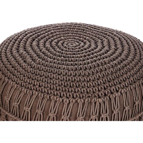 Modern Pouffe Footstool Chunky Handwoven Ottoman Cotton 45 x 45 x 45 cm Brown Thakot