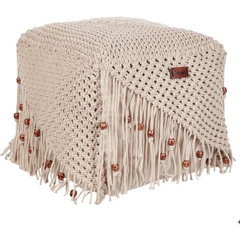 Modern Woven Pouffe Footstool Chunky Handwoven Ottoman Cotton 40 x 40 x 40 cm Beige Dandai