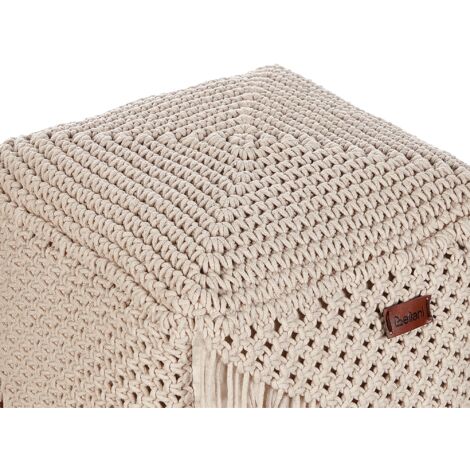 Modern Woven Pouffe Footstool Chunky Handwoven Ottoman Cotton 40 x 40 x 40 cm Beige Dandai
